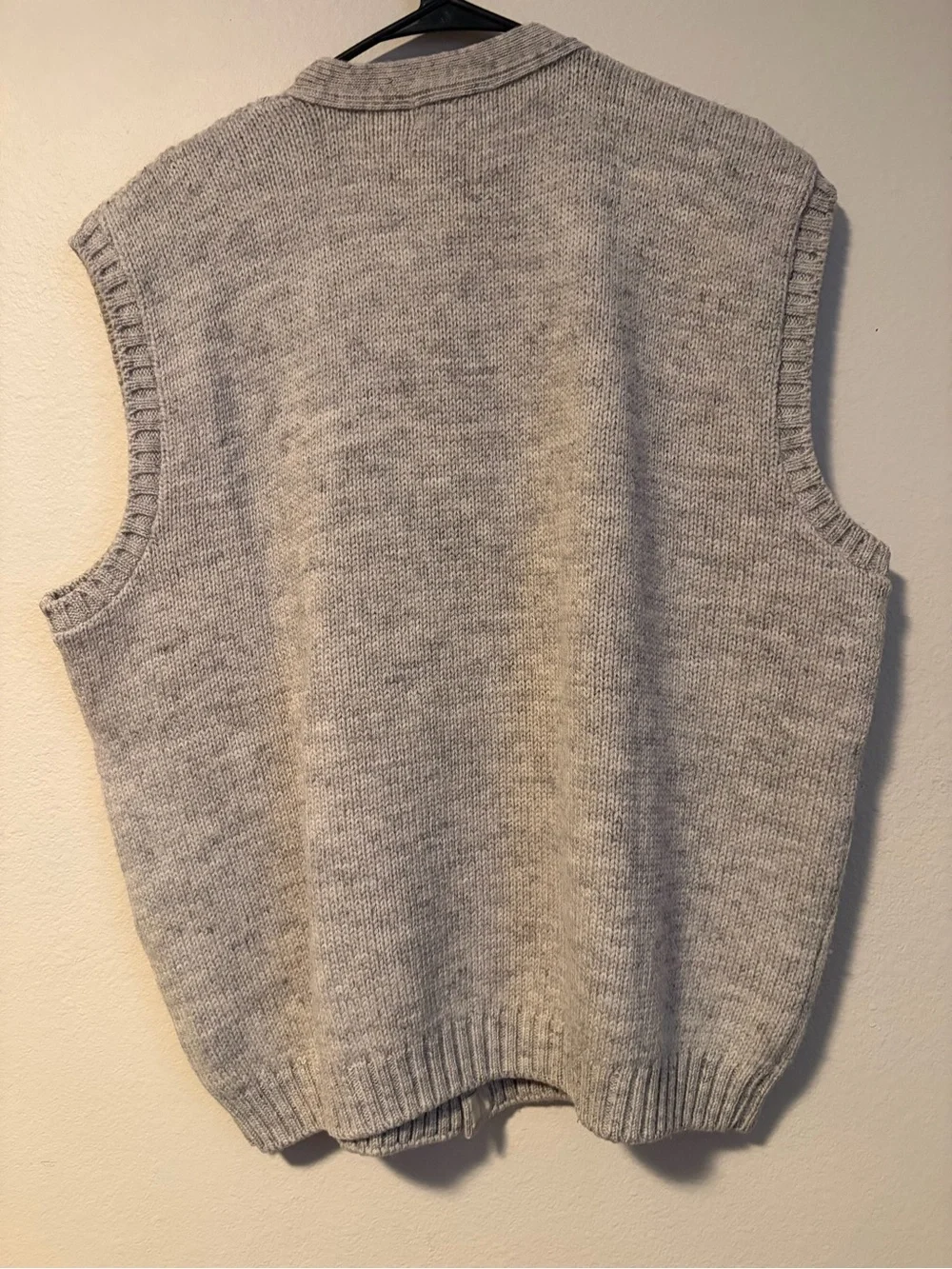 L.L. Bean Men's Light Oatmeal-Gray Cable Knit Button-Front Sweater Vest